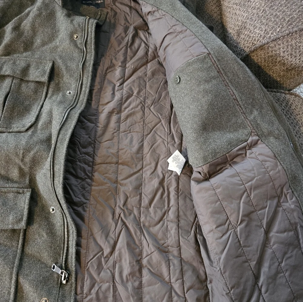 Banana Republic Green Wool Blend Winter Jacket Men Coat Hoodie Green Rare Heavy - Picture 10 of 16